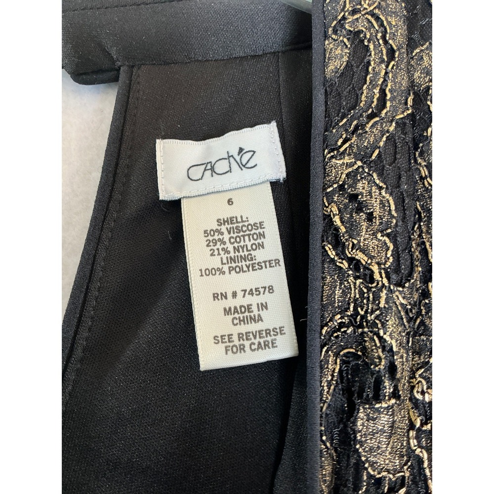 Cache Gold Metallic Lace Halter Dress Black Keyhole Back Cocktail Sheath Size 6 - Picture 3 of 5